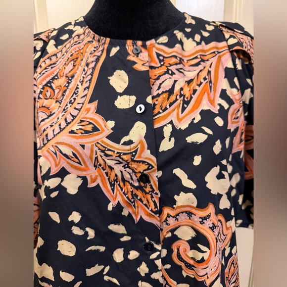 Who What Wear NWT Womens Bohemian Paisley Print Button-Front Top Puff Sleeves - Picture 2 of 6